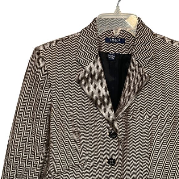 CHAPS Houndstooth Blazer Womens Size 8 Black & Cream Button Career Jacket - Picture 2 of 6
